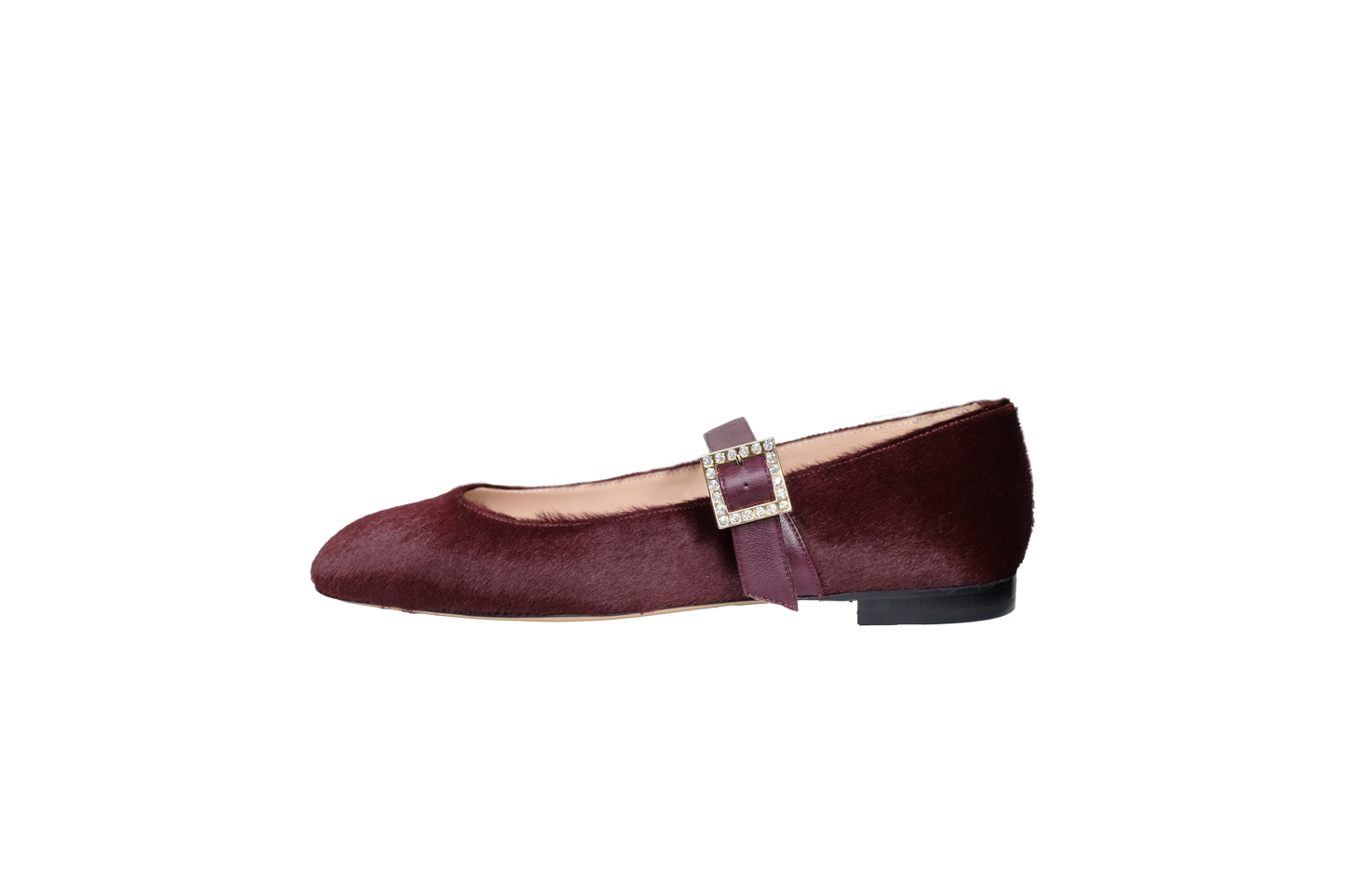 Ines ballerina in cavallino con cinturino e fibbia in strass