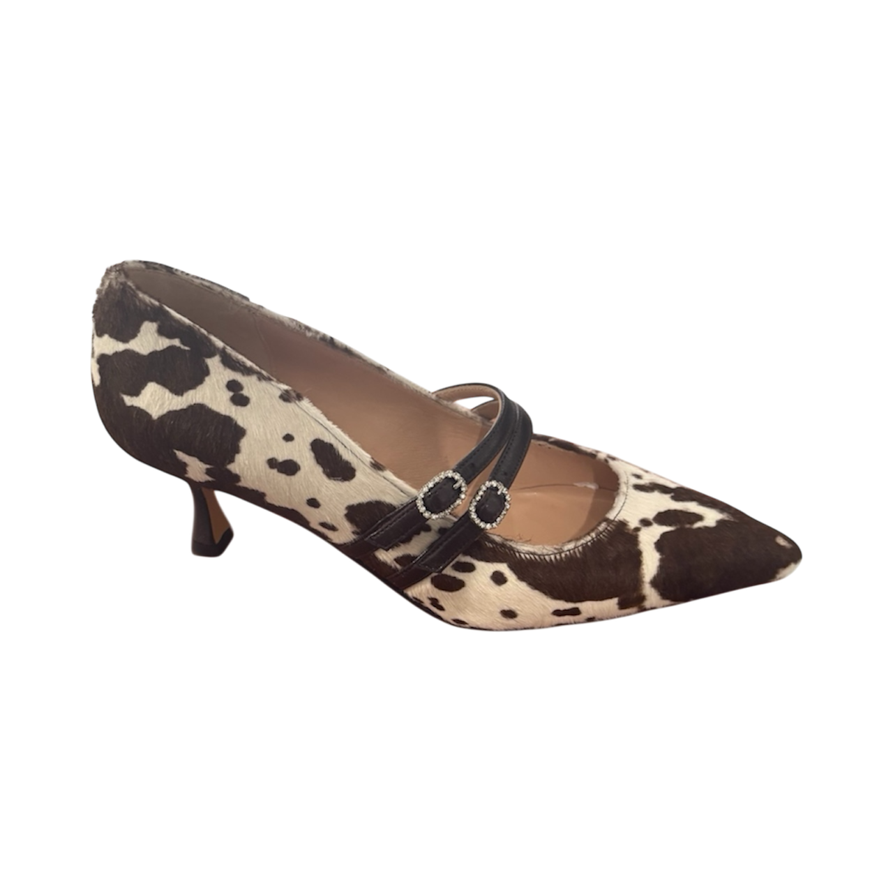 Cloè tacco 50 in cavallino doppio cinturino e fibbia in strass