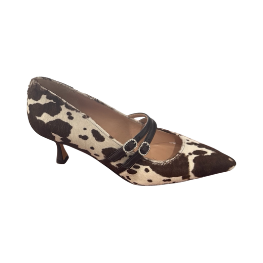 Cloè tacco 50 in cavallino doppio cinturino e fibbia in strass